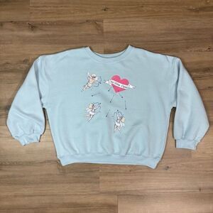 Living Fully By Mallory Ervin XL Not Today Cupid Crewneck Sweatshirt Light Blue